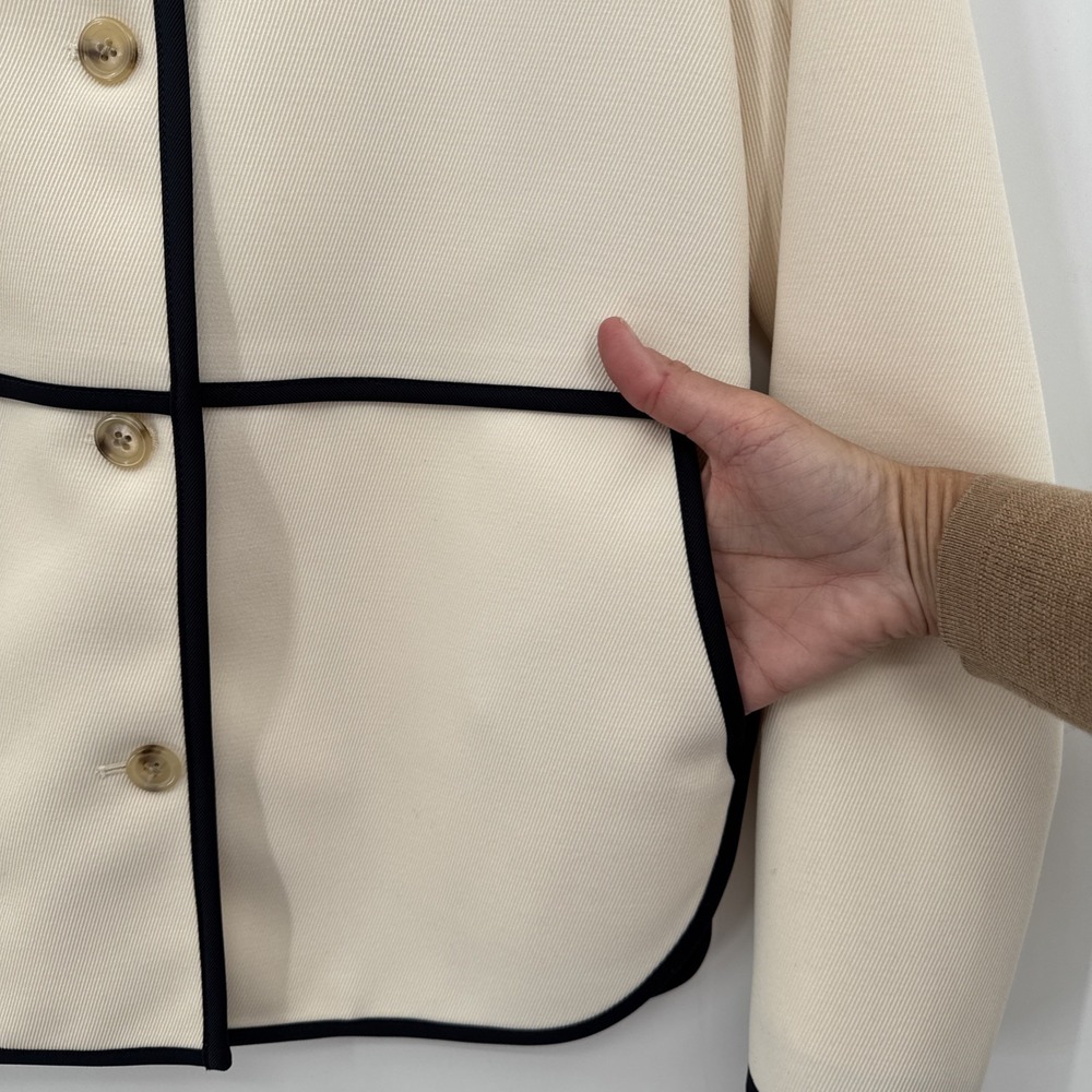 J.Crew Tipped Twill Jacket Blazer Cream Off White Mandarin Collar B8544 Sz 4 NEW - Picture 9 of 16